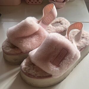 UGG Soft Pink Fluffy Slides